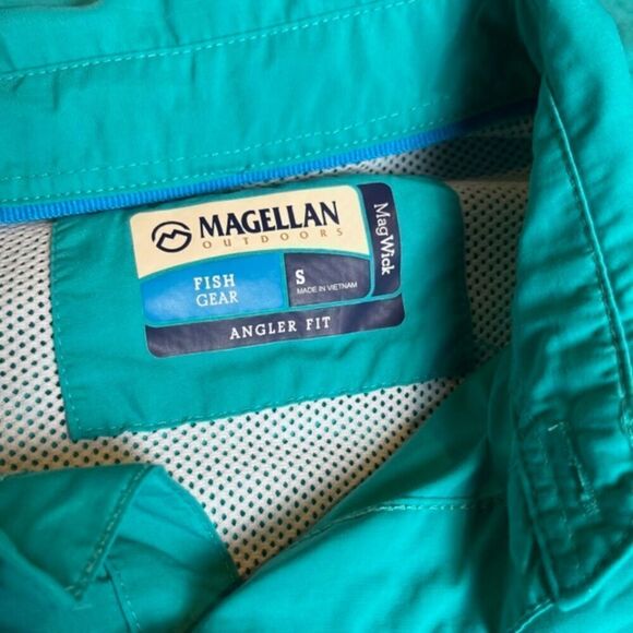 MAGELLAN Outdoors Men's Fish Gear Angler Fit Vented Button Shirt Aqua Size Small - Picture 7 of 9